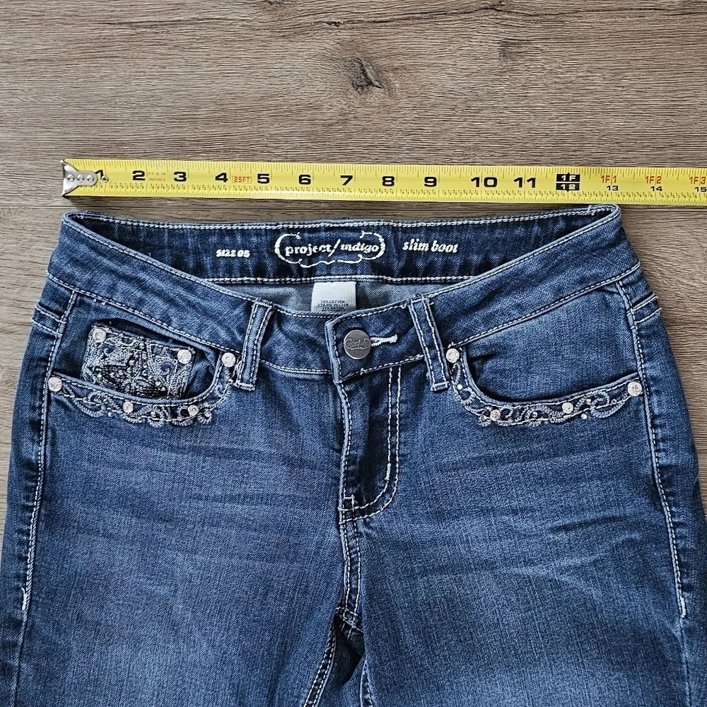 Vintage Project Indigo Boot Cut Denim Jeans Embroidered Studded 5 - Picture 4 of 9